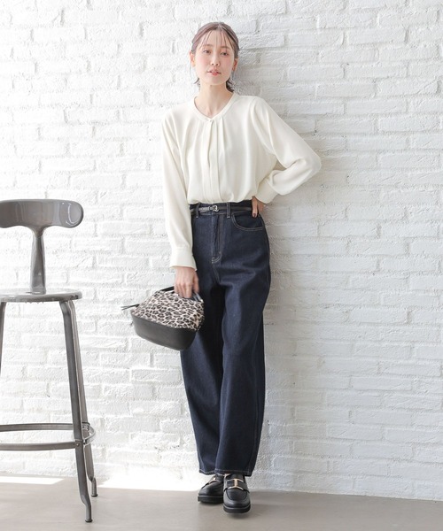「GLOBAL WORK」 長袖ブラウス LARGE コーラルピンク レディース