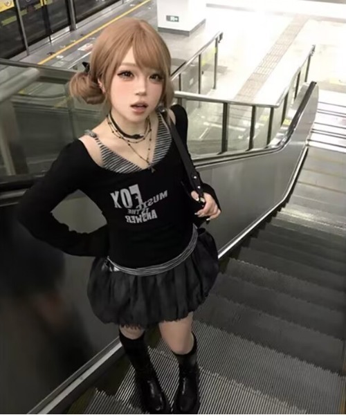 gossip!ロサンゼルス tシャツ Y2K レトロ ボーダーキャミフェイク