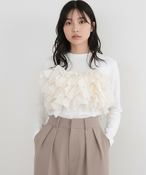 Lateru tシャツ フリルアクセントロングスリーブトップス Tシャツ 春