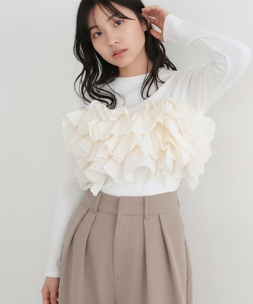 Lateru tシャツ フリルアクセントロングスリーブトップス Tシャツ 春
