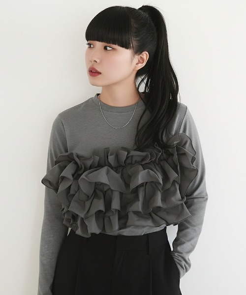 Lateru tシャツ フリルアクセントロングスリーブトップス Tシャツ 春