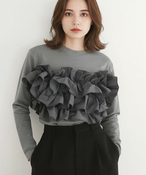 Lateru tシャツ フリルアクセントロングスリーブトップス Tシャツ 春