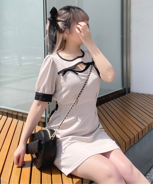 「abc une face」 半袖ワンピース FREE ベージュ レディース_画像9