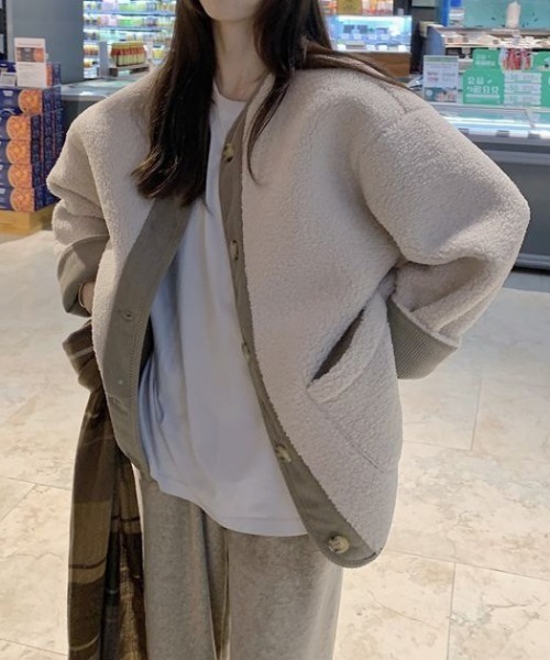 ジャケット ノーカラージャケット 「再入荷」「オーバーサイズ」「ボア