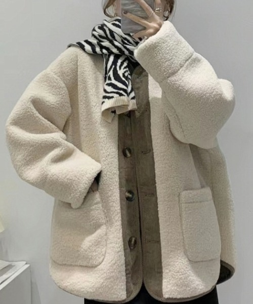 ジャケット ノーカラージャケット 「再入荷」「オーバーサイズ」「ボア