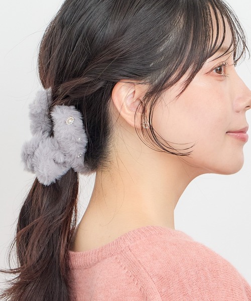 Heartdance（ハートダンス） ヘアクリップ 装飾ビジュー付ファーバンス