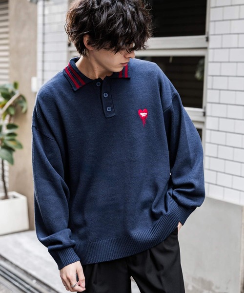 RASSVET ハート ニットポロ シャツ 新品同様 ローズ着用モデル　Mサイズ BEAMS HEART（ビームス ハート） ポロシャツ ポロ マルチジャカード