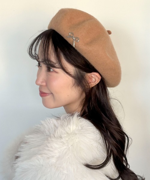 pyornim（ピョルニム） 帽子 ベレー帽 リボンワンポイントフェルト