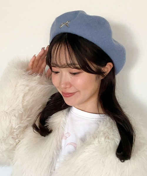 pyornim（ピョルニム） 帽子 ベレー帽 リボンワンポイントフェルト