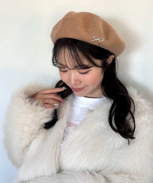 pyornim（ピョルニム） 帽子 ベレー帽 リボンワンポイントフェルト