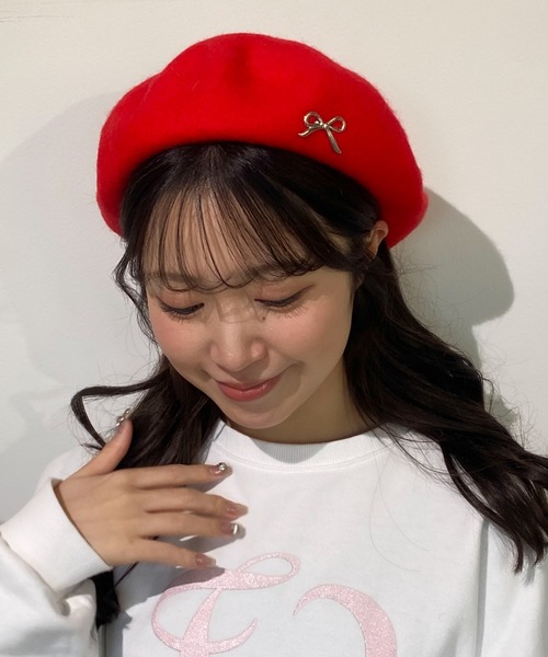 pyornim（ピョルニム） 帽子 ベレー帽 リボンワンポイントフェルト