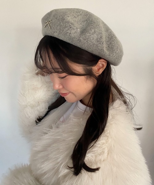 pyornim（ピョルニム） 帽子 ベレー帽 リボンワンポイントフェルト