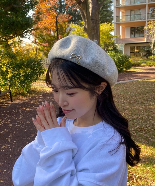 pyornim（ピョルニム） 帽子 ベレー帽 リボンワンポイントフェルト