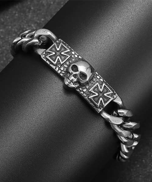 NO WAY ブレスレット /アイアンクロス＆スカルシルバーブレスレット