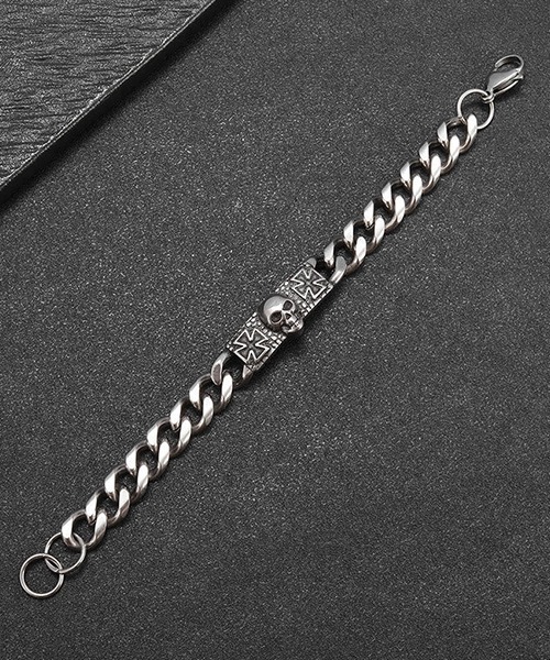 NO WAY ブレスレット /アイアンクロス＆スカルシルバーブレスレット