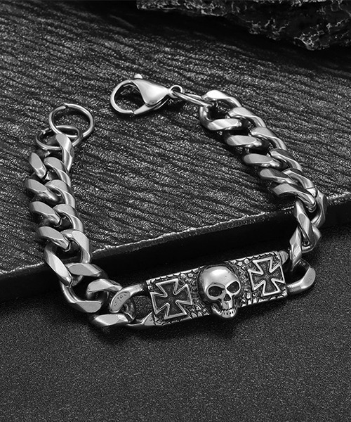 NO WAY ブレスレット /アイアンクロス＆スカルシルバーブレスレット