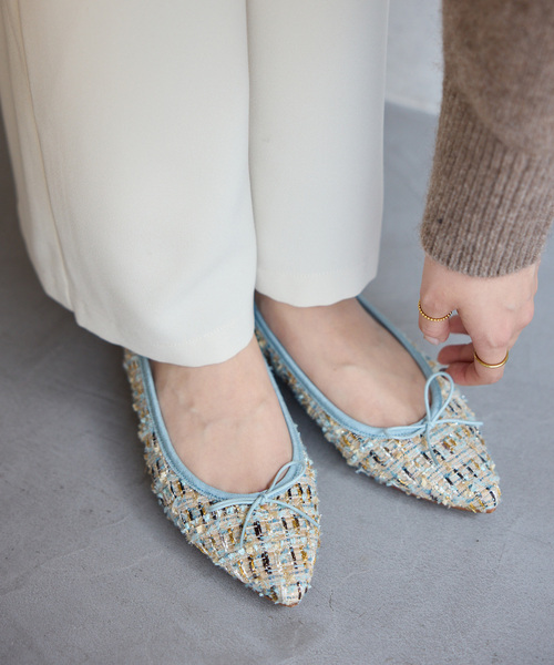 LE TALON（ル タロン） バレエシューズ パンプス ポインテッドツイード