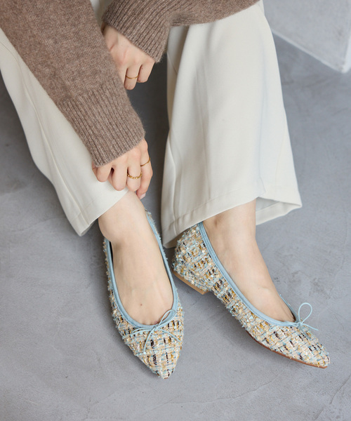 LE TALON（ル タロン） バレエシューズ パンプス ポインテッドツイード