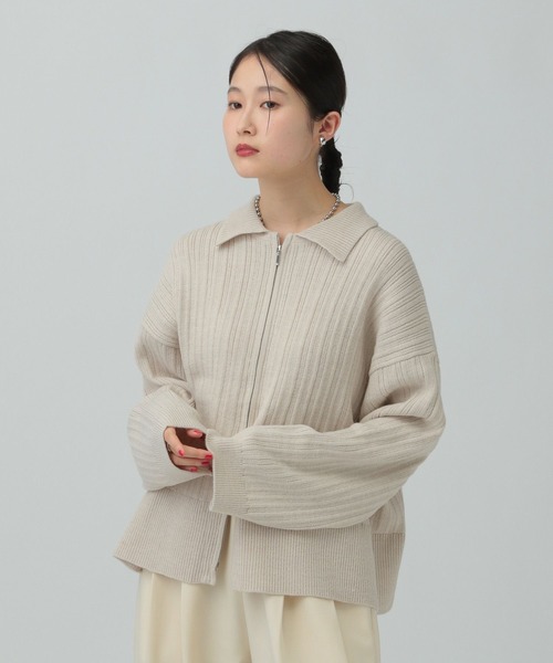 LEPSIM（レプシィム） カーディガン 5ゲージ編み柄ZIP襟カーディガン