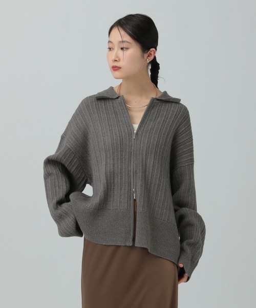 LEPSIM（レプシィム） カーディガン 5ゲージ編み柄ZIP襟カーディガン