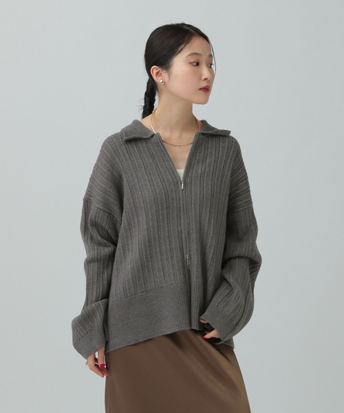 LEPSIM（レプシィム） カーディガン 5ゲージ編み柄ZIP襟カーディガン