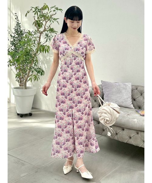 LILY BROWN 新作　ロマンティックレーストリムプリントワンピース LILY BROWN（リリーブラウン） ワンピース ロマンティックレーストリム