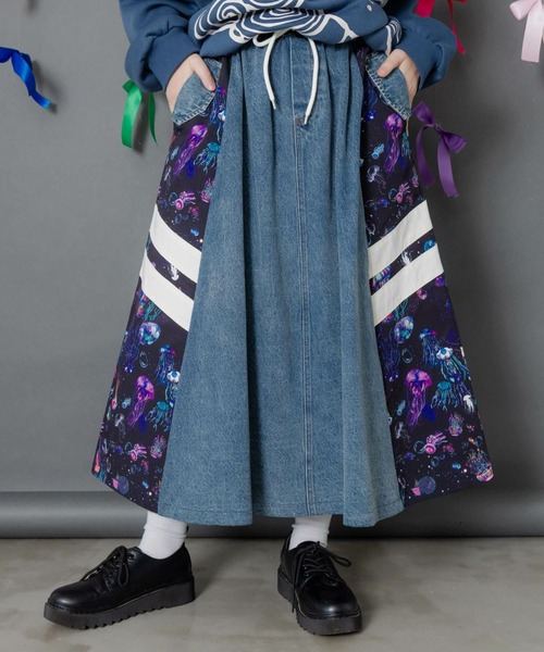 ScoLar（スカラー） デニムスカート クラゲ柄ナイロン×デニムスカート