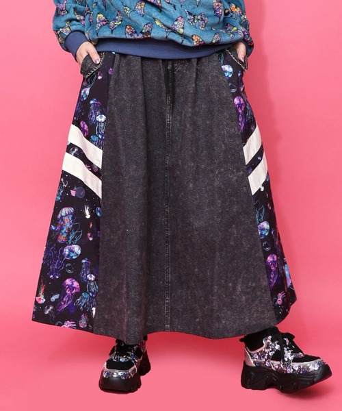 ScoLar（スカラー） デニムスカート クラゲ柄ナイロン×デニムスカート