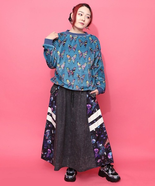 ScoLar（スカラー） デニムスカート クラゲ柄ナイロン×デニムスカート