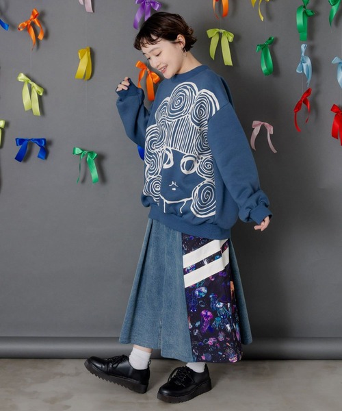 ScoLar（スカラー） デニムスカート クラゲ柄ナイロン×デニムスカート