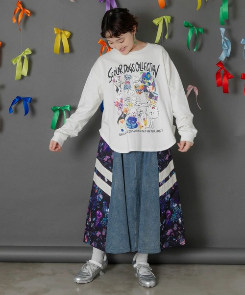 ScoLar（スカラー） デニムスカート クラゲ柄ナイロン×デニムスカート