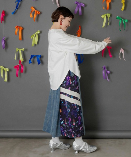 ScoLar（スカラー） デニムスカート クラゲ柄ナイロン×デニムスカート