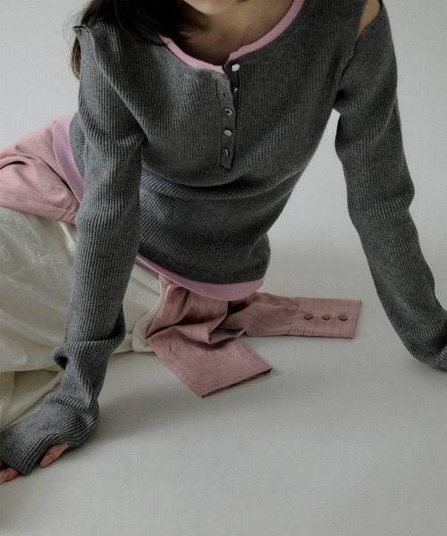 Ezick ニット セーター layered henry lib knit カットアウト