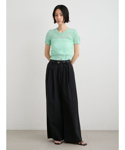 パンツ 「洗える・撥水」ベルト付き撥水タックパンツ レディースの画像