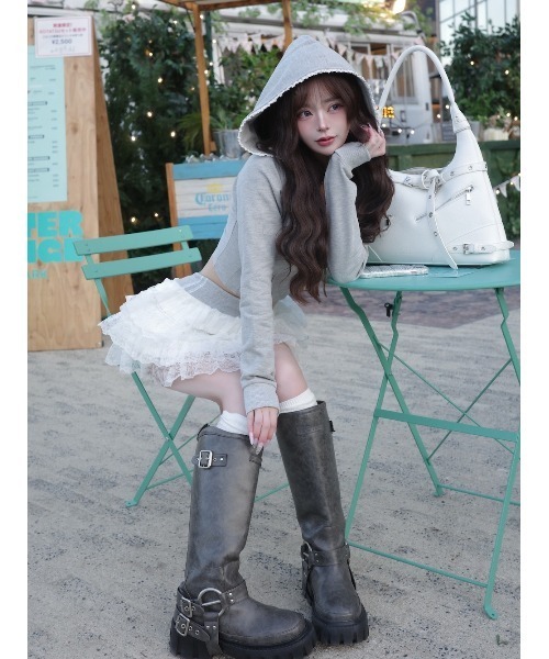 スカートのみ ダーリッチ レースドッキングスウェットスカートセットアップ GRY Darich（ダーリッチ） セットアップ レースドッキングスウェット