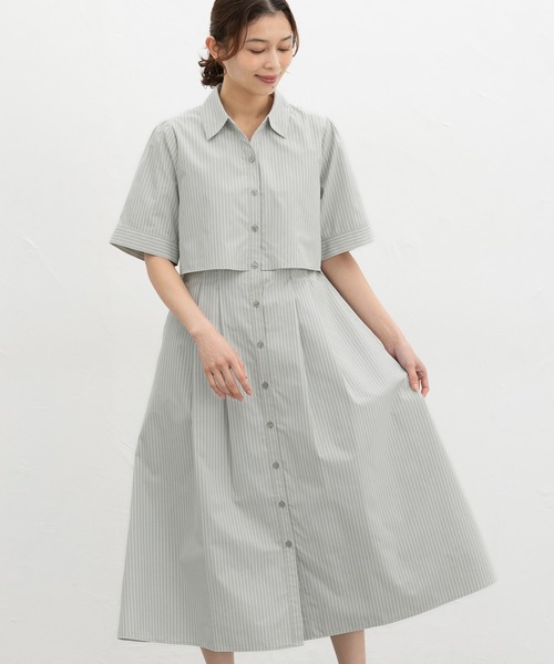 homspun 半袖 シャツワンピース グレー Honeys（ハニーズ） ワンピース 夏 半袖 シャツワンピース : ZOZOTOWN