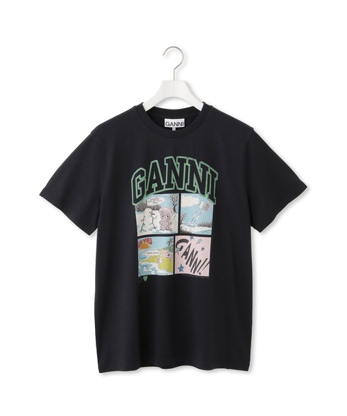 GANNI ブラック Tシャツ Mサイズ コミックプリント GANNI（ガニー） tシャツ 「」Basic Cotton Jersey Bear Comic Teddy