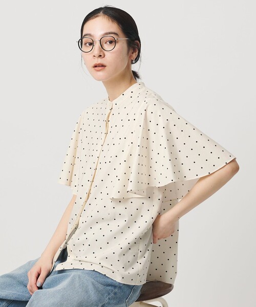 ブラウス シャツ 「WEB限定」ドット フリルスリーブブラウス ウォッシャブル レディースの画像