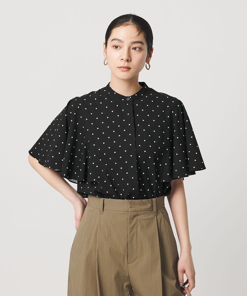 ユナイテッドアローズ パフスリーブブラウス ドット柄 ブラック UNITED ARROWS - ユナイテッドアローズ パフスリーブブラウス ドット柄