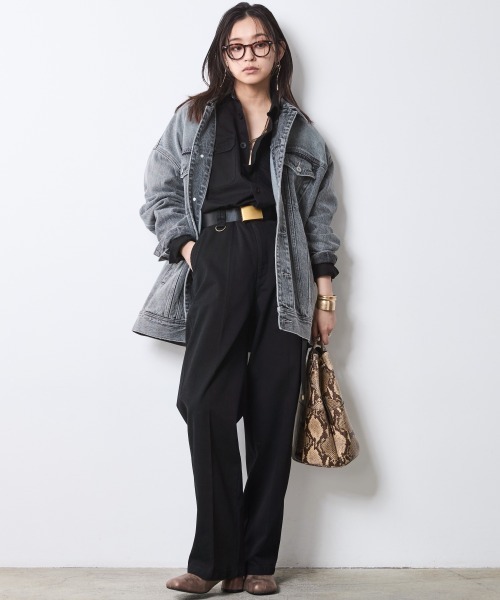 「CHIC STYLE」 長袖シャツ 3L ブラック レディース_画像4