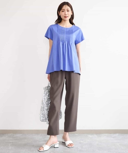 tシャツ 「接触冷感/洗える」シルケット天竺Aラインカットソー レディースの画像