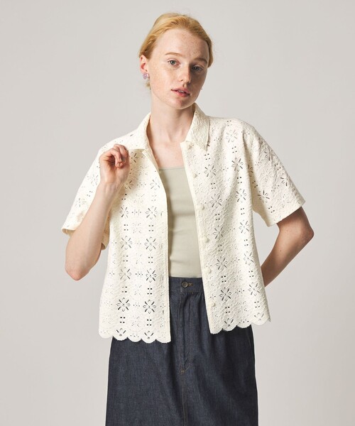 ブラウス シャツ 「Steven Alan」レース ショートスリーブ シャツ レディースの画像