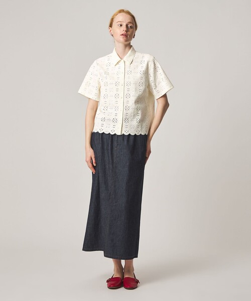 ブラウス シャツ 「Steven Alan」レース ショートスリーブ シャツ レディースの画像