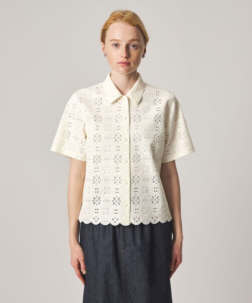 ブラウス シャツ 「Steven Alan」レース ショートスリーブ シャツ レディースの画像