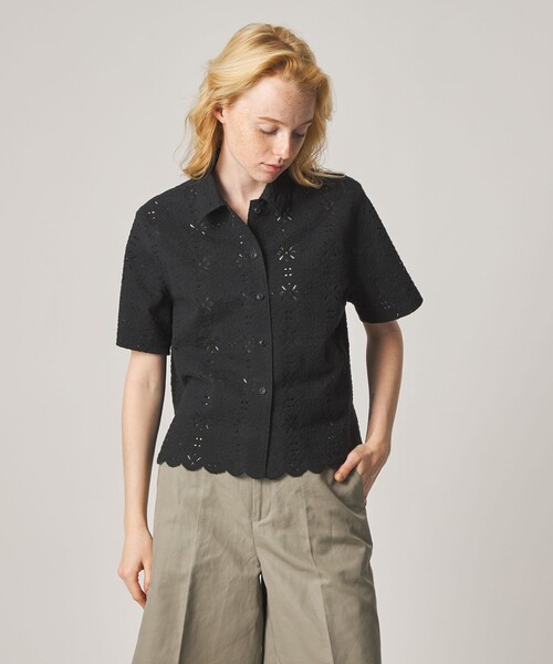 ブラウス シャツ 「Steven Alan」レース ショートスリーブ シャツ レディースの画像