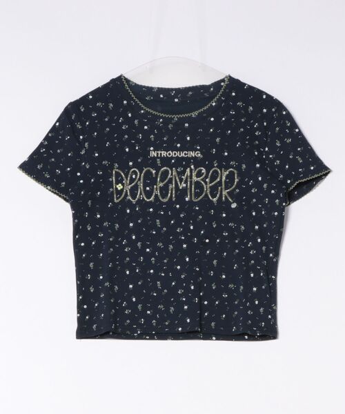 tシャツ 半袖 「フラワー総柄×ロゴ刺繍」カットソー／Y2K韓国ガーリー