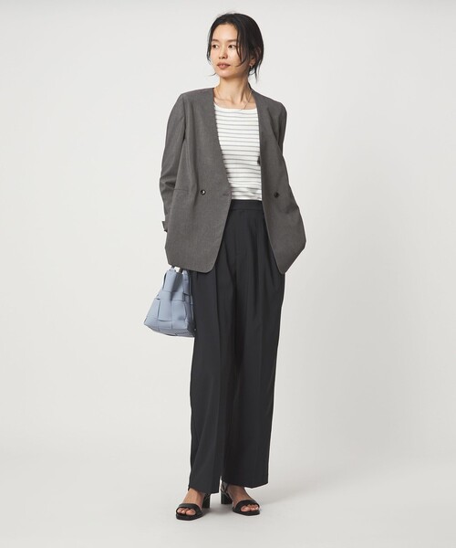 美品✨【グリーンレーベル】ノーカラージャケットパンツ セットアップ 36グレー green label relaxing（グリーンレーベルリラクシング） ジャケット