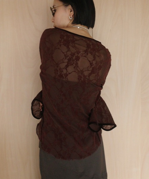 Ameri（アメリ） tシャツ SHEER FLOCKY ROUND HEM TOPS レディース 
