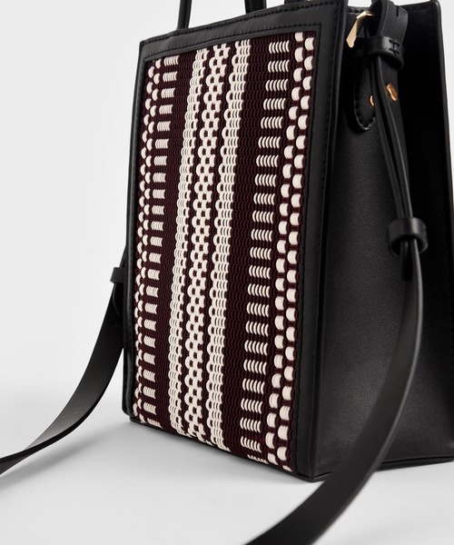 CHARLES & KEITH◇2way Wovenトートバッグ◇ 台湾発送/送料込 Kay ミニケイ ストライプトートバッグ - マルチ | CHARLES