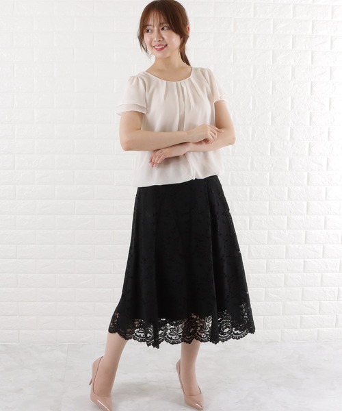Lace Ladies ブラウス シャツ 半袖 フロントタック フレア袖